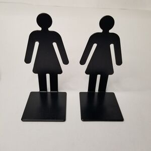 2 Black Metal Female Silhouette Bookends